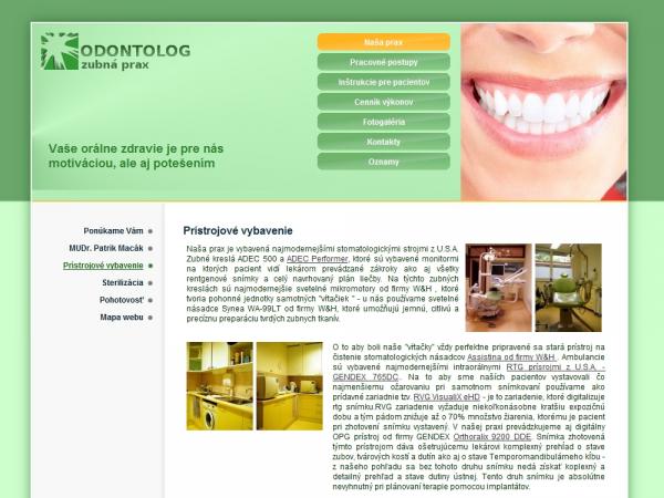 Webstránka spoločnosti Odontolog s.r.o.,